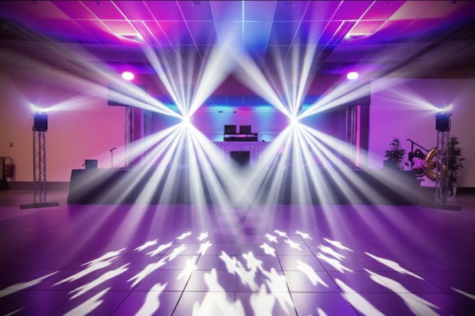 Installation lumière blanche et violette Back To Disco by Cedric Le DJ